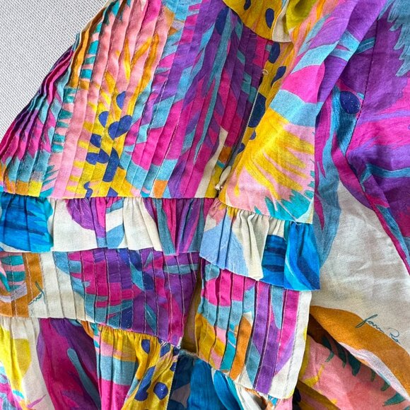 Farm Rio Anthropologie Puff Sleeve Tie Front Blouse Top Medium - Picture 5 of 11